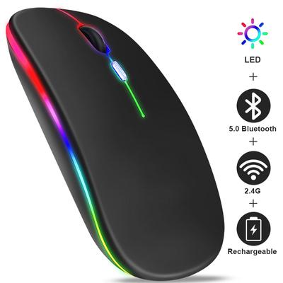Dual Mode Wireless Mouse with LED, Silent Rechargeable Computer Mouse 2.4G Bluetooth for Laptop Office