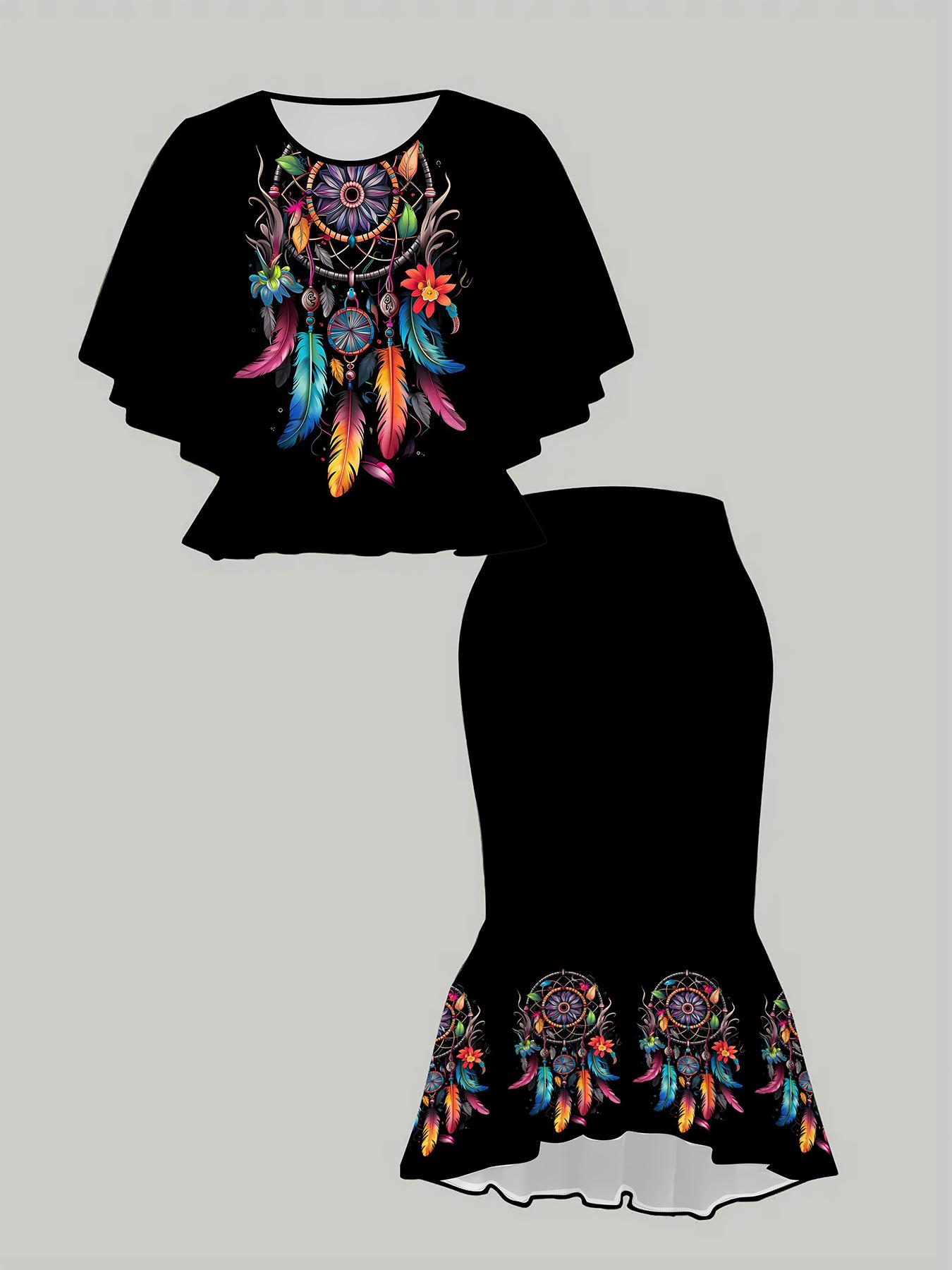 

3D Printed Classical Totem Women s Print, Fashionable Large-sized, Elegant, Versatile for All Seasons. T-shirt, Skirt and Set 1XL синій