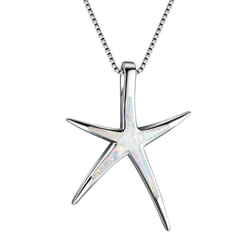 

Ocean Women Fashion Starfish Bluewhitegreen Fire Opal Pendant Necklace Gifts белый