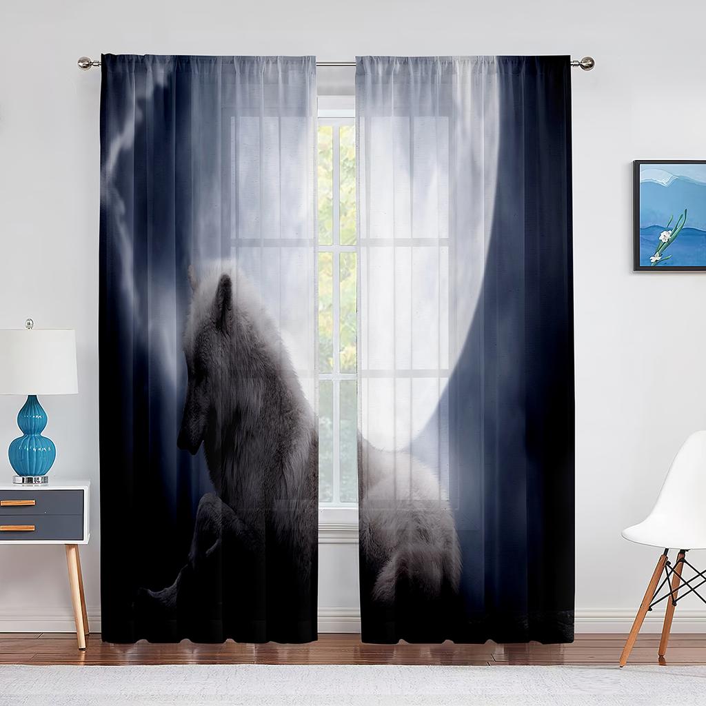 Pack of Wolves In Winter Forest Fantasy Tulle Curtains for Living Room Bedroom Chiffon Sheer Voile Kitchen Window Curtain Drapes