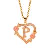 Zierliches Messing Initialen-Halskette Mit Floralem Herz-Ausschnitt Design Verstellbare Kette Leichter Romantik Schmuck
