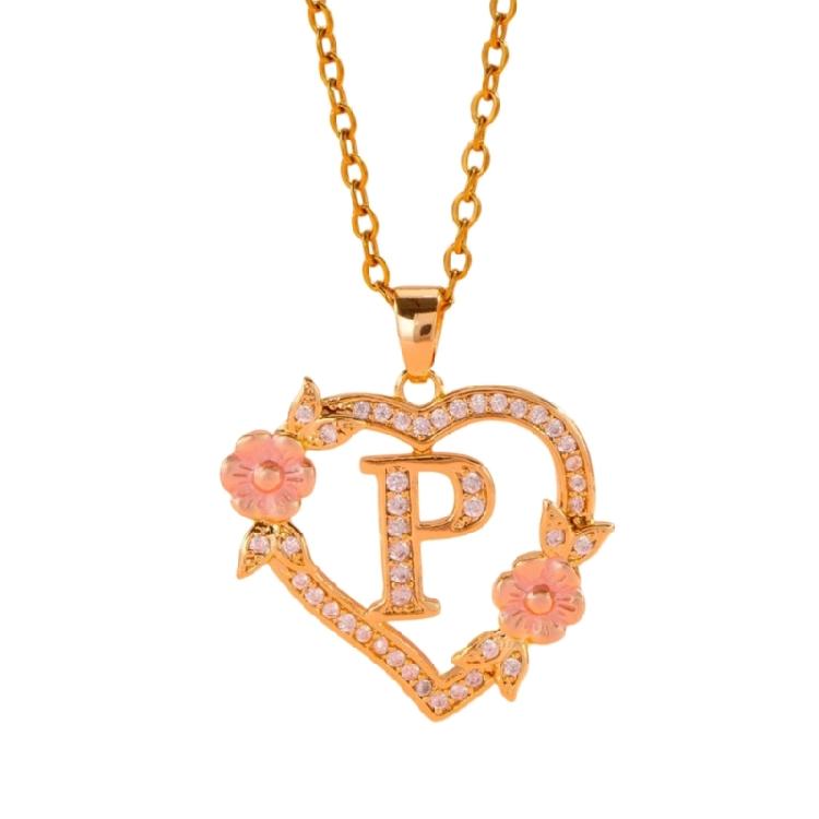 Zierliches Messing Initialen-Halskette Mit Floralem Herz-Ausschnitt Design Verstellbare Kette Leichter Romantik Schmuck