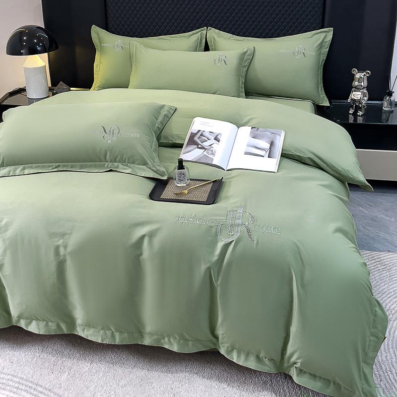 Elegant All-Season High-Thread Count Cotton Satin Twill Embroidery 4-Piece Set