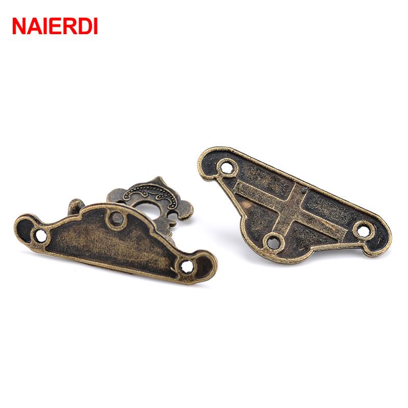 NAIERDI 4pcs Antique Bronze Hasp Latch Jewelry Wooden Box Lock Mini Cabinet Buckle Case Locks Decorative Handle 3 size