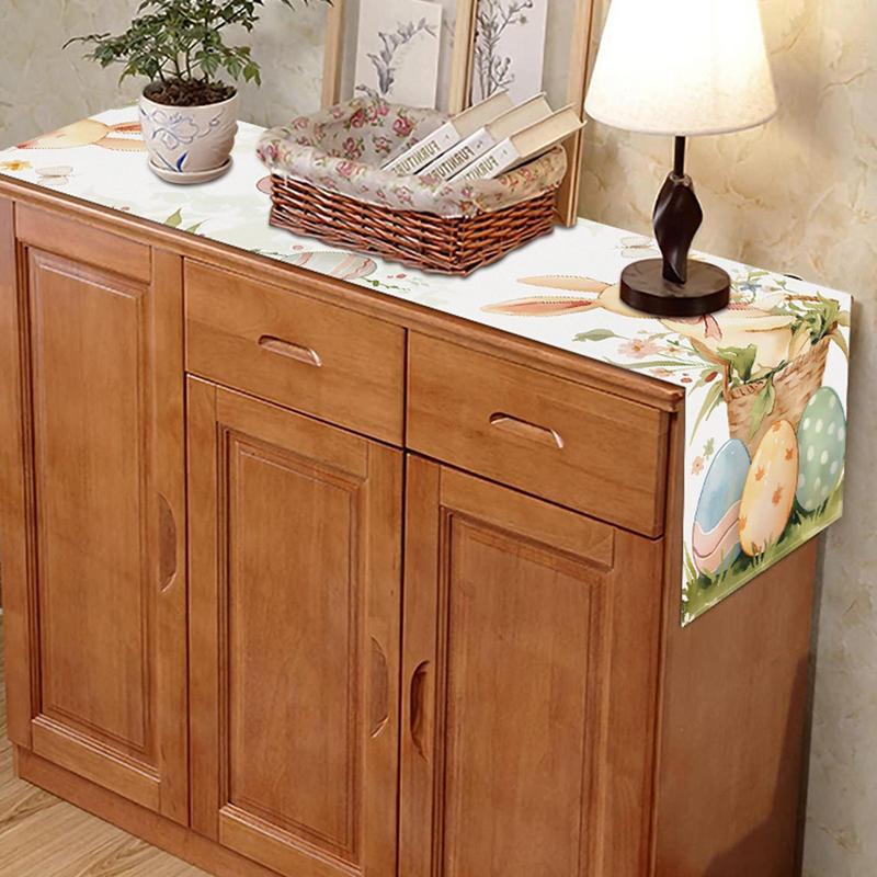 Easter Rabbit Table Runner Linen Bunny Eggs Printing Rectangular Cloth Place mat Washable Easter Decoration For Home Kitchen