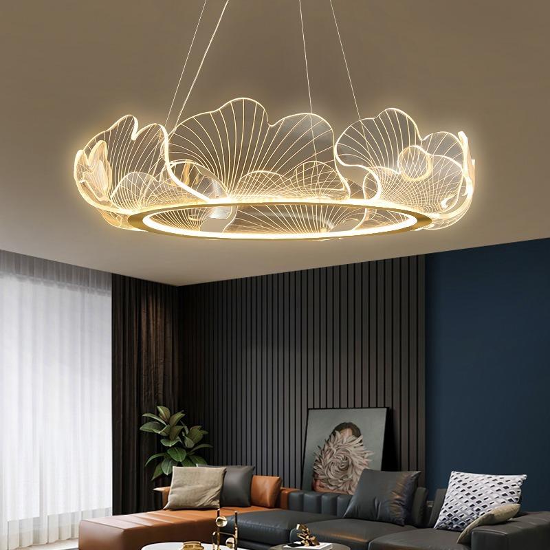 Wohnzimmer-Kronleuchter, moderne Acryl-Ginkgo-Pendelleuchte, LED-Kronleuchter für Esszimmer, Beleuchtungskörper