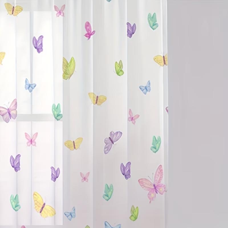 2PC Colorful Butterfly Sheer Curtains - Dreamy Pastel Rainbow Print Window Drapes for Girls Bedroom Kids Room Decor