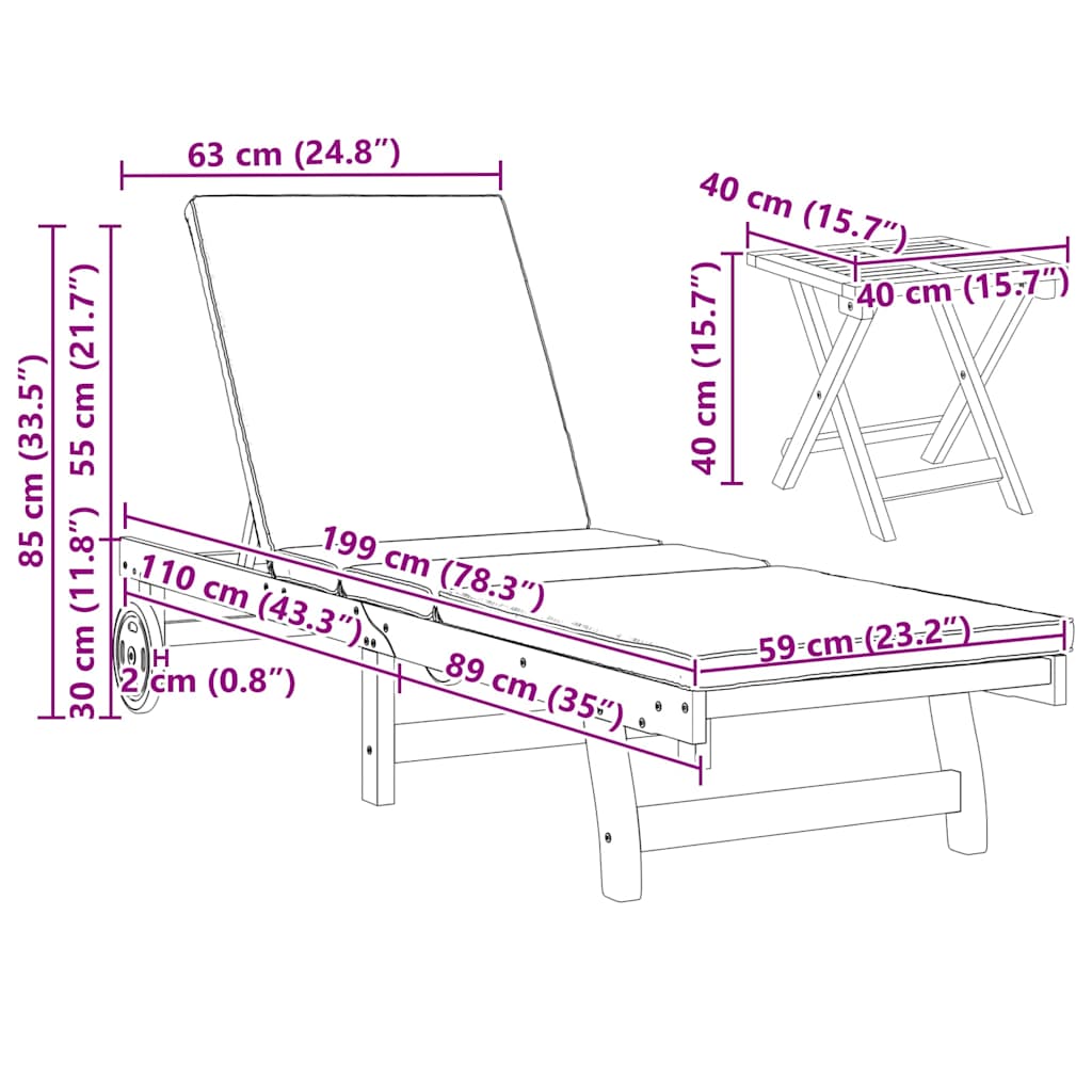 Sun Lounger 1 Person 2 Pcs Brown Solid Acacia Wood