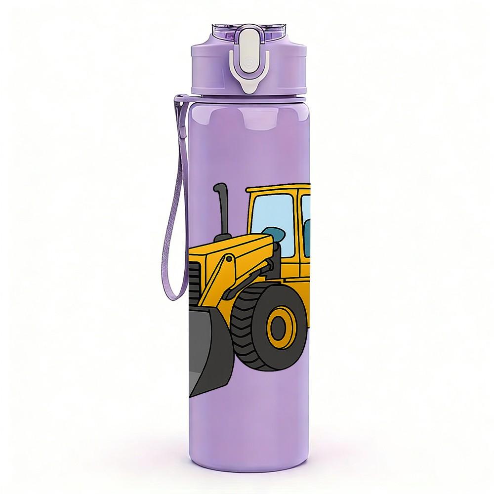 1PC Bulldozer Construction 750ml Color Plastic Sports Water Bottle Leakproof Flip Straw Lid Suitable for Sports Office Home Use