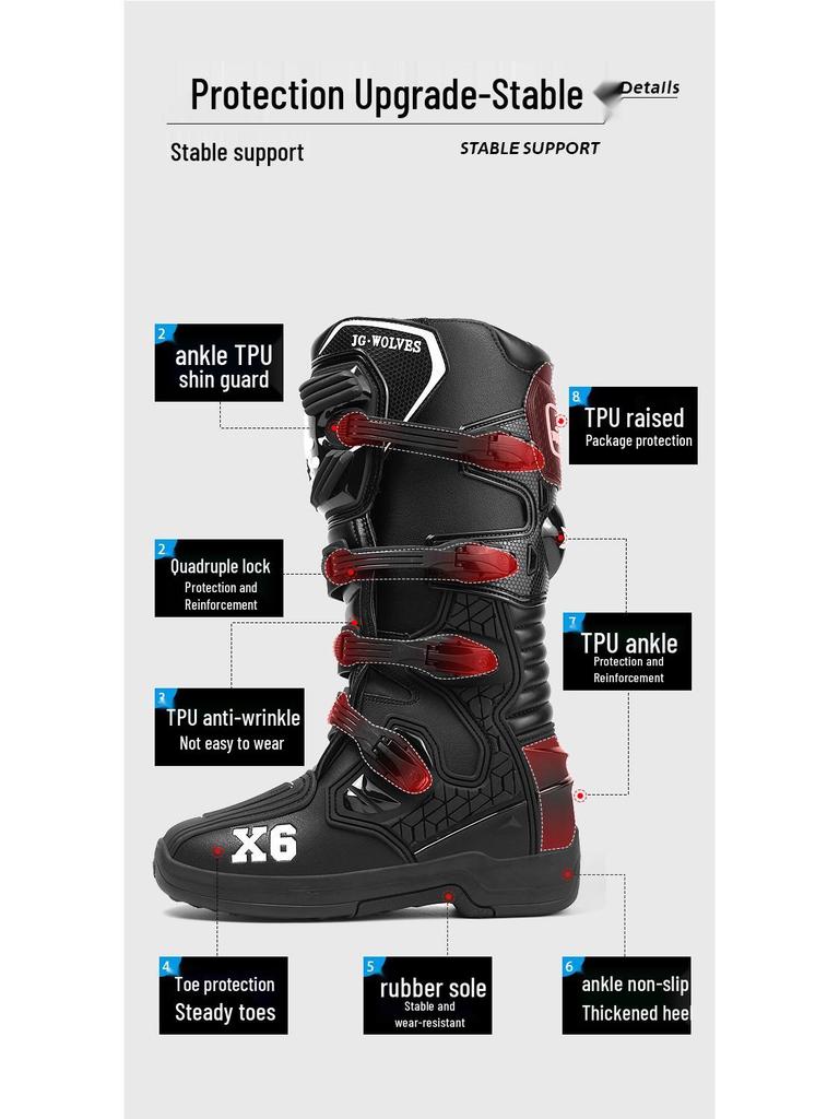 Męskie Buty Motocyklowe Off-Road Nine Wolves - Antypoślizgowe Buty Rajdowe