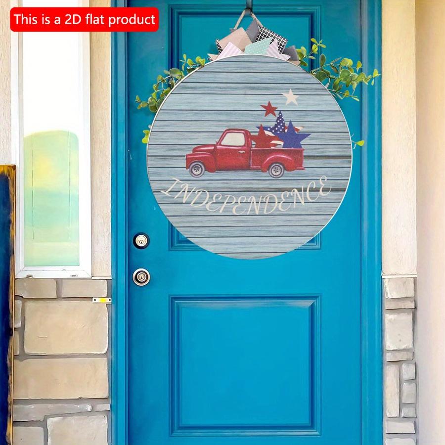 2D flach 20*20cm1Stk Unabhängigkeitstag Thema Roter LKW&USA Flagge Sternmuster Willkommen Türschild Geeignet für Haus&Partys&Bauernhaus Garten Hängend Retro