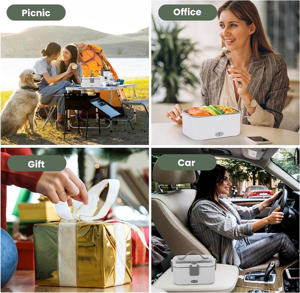 Contenitore Elettrico Per Pranzo 3 In 1 - 1.5L + 0.45L, 80W, Acciaio Inox, Per Auto (12V/24V), Camion, Ufficio E Casa, A Prova Di Perdite