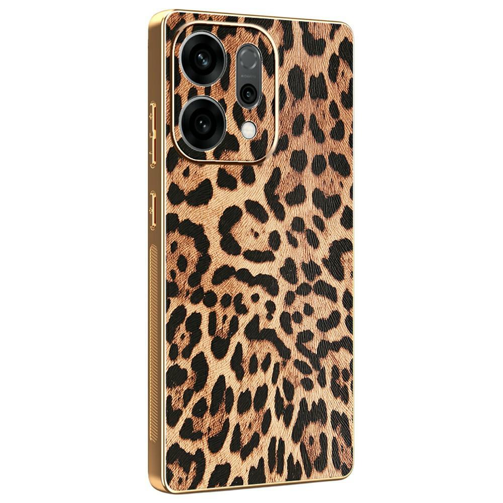For Oppo Reno14 5G (Global) Case Leopard Print PU Leather Coated PC+TPU Electroplating Phone Cover