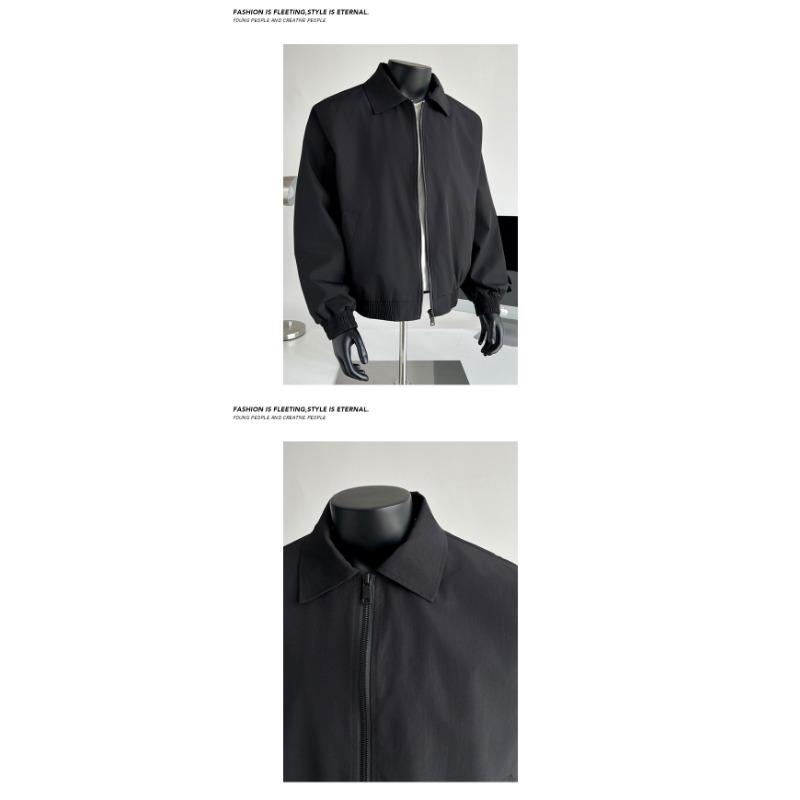 Mens Cropped Flight Jacket American Retro Loose Turn Down Collar Casual Bomber Outerwear