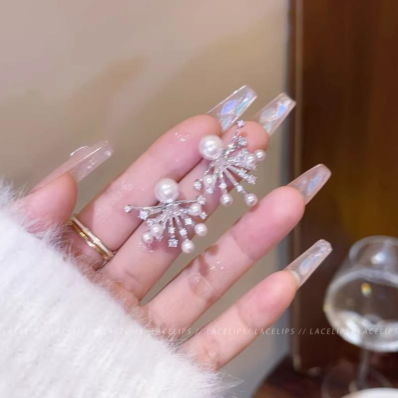 Exquisite fireworks pearl stud earrings super fairy front and rear two wearing pearl earrings temperament earrings women