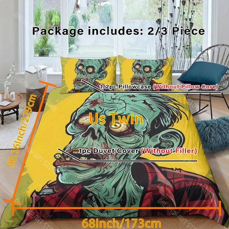 Halloween Quilt Cover Set Halloween Theme Comfortable Bedding Set Digital Print Plaid Pattern Cute Ghost Pumpkin One Quilt Cover