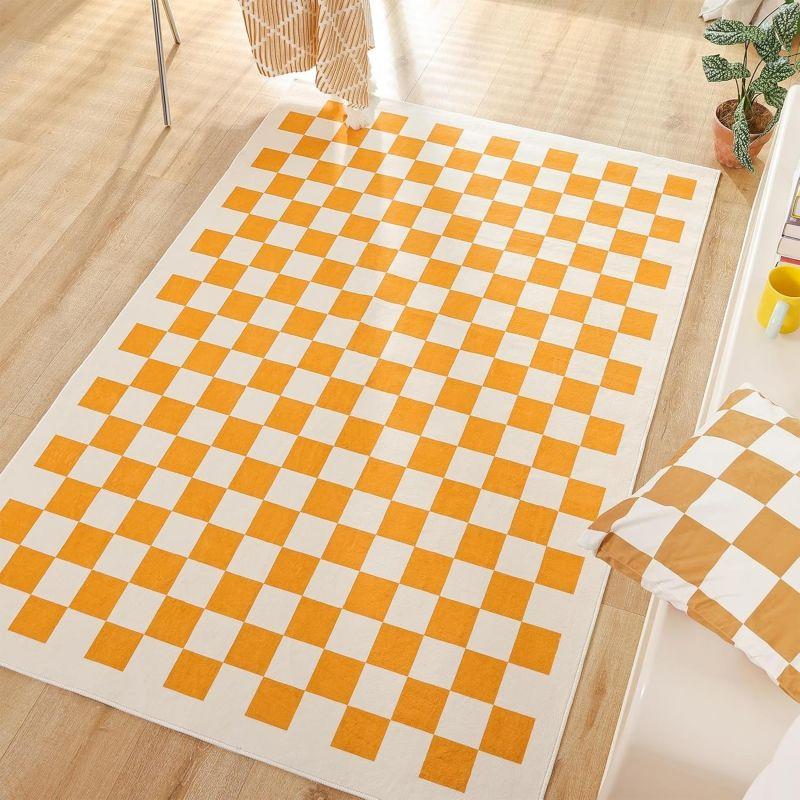Karierter Teppich, quadratisch, waschbar, für die Inneneinrichtung, Flächenteppich mit Rutschfester Matte, karierter Teppich für Wohnzimmer, Schlafzimmer, Küche