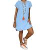 2025 Summer Solid Color V-Neck Cotton Linen Short Sleeve Dress for Women