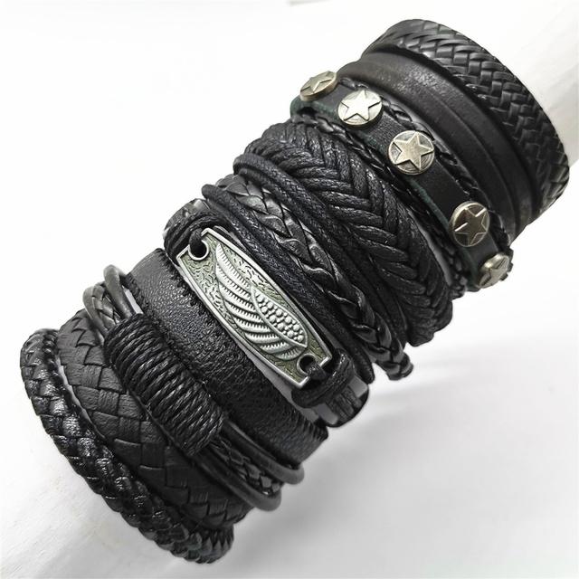 10 Pcs/set Black Wrap Woven New Fashion Handmade Men Bracelets Male Women Leather Bracelets Men Bangle Jewelry Gift