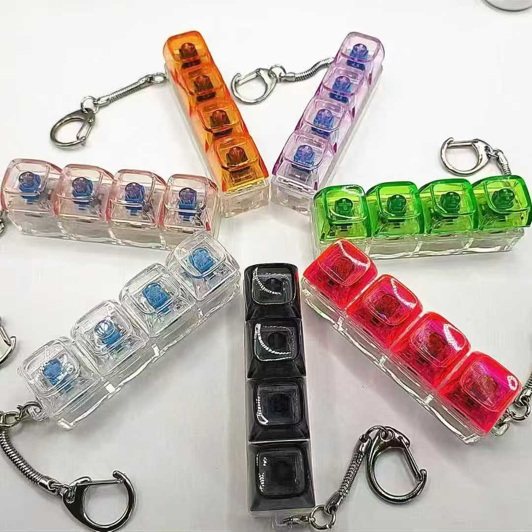 Unzip Four-Button One-Font Mechanical Keyboard, Shaft Tester, Finger Pinch Music Decompression Button, Keychain, Colorful Glare 1PCS