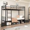 Jeugdbed IJzeren Frame Bed, Stapelbed Open Schoenenkast, Dubbele Deur Kleine Opbergruimte voor Metalen Kinderen En Tieners, met Zijladder, Valbeschermingsnet,