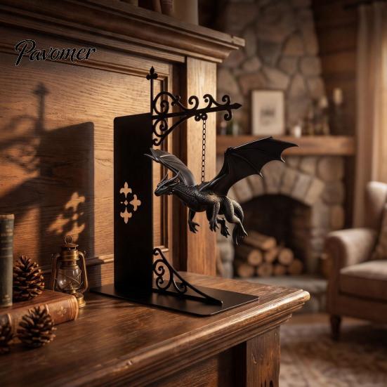 Akcesoria do domu w stylu smoczym Magiczna Pływająca Półka Lampka, Ciepłe Nocne Światło LED, Dekoracja Statua Magii Fantasy Wystrój Kącika do Czytania, Unikalne