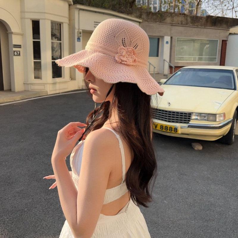 Ricygvm Summer Straw Hat For Travel Beach Sun Protection Basin Cap Outdoor Hollow Breathable Sunshade Fisherman Cap Women Visors