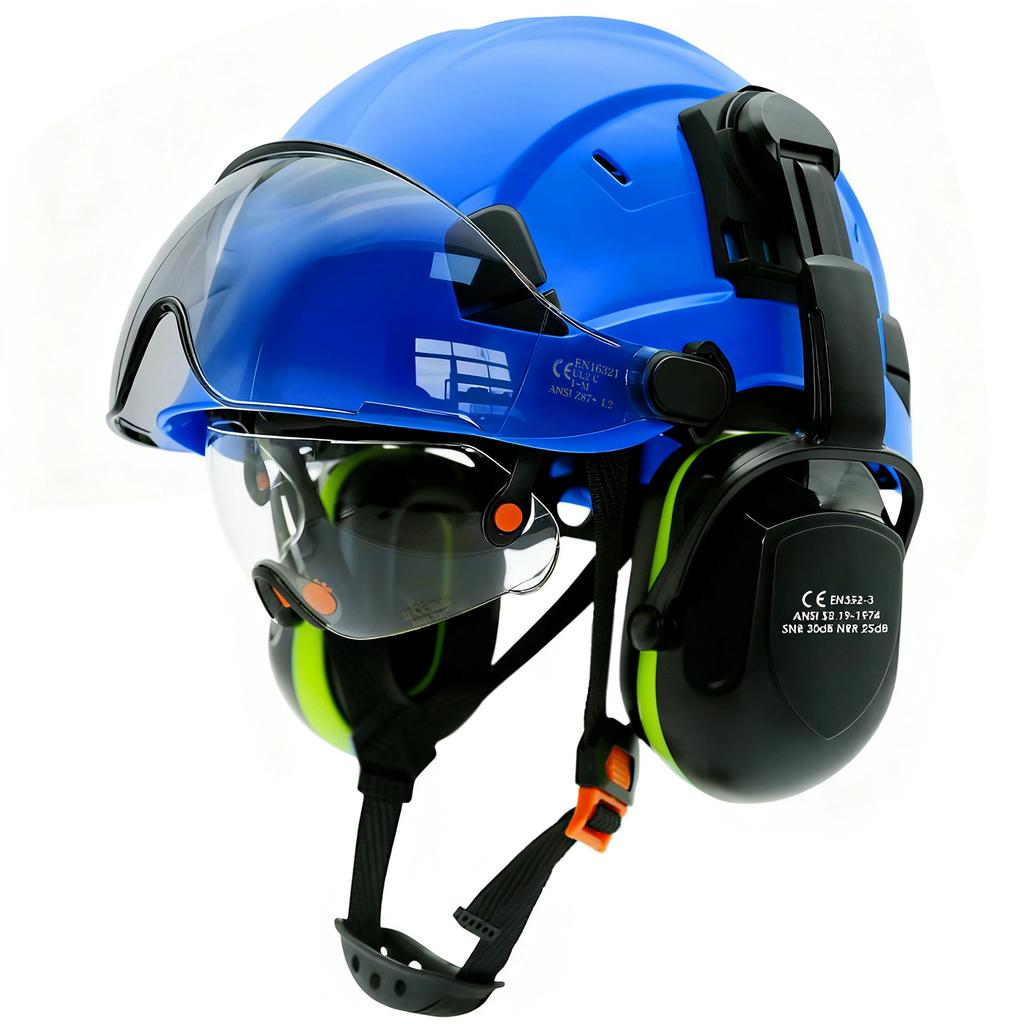Casco di Sicurezza con Visiera Integrata Occhiali di Protezione Colore a Contrasto Paraorecchie Riduzione del Rumore per Ingegnere Elmetto da Lavoro Industriale ANSI