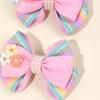 2pcs Cute Rainbow Pearl Little Flower Hair Clips for Girls , Alligator Clips with Thread Woven Ribbon Hair Accessories Headwear