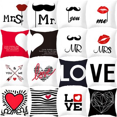 Peach Skin Pillow Cover Valentine's Day Black and Red Letters Valentine's Day Home Furnishings Sofa Cushion Cover