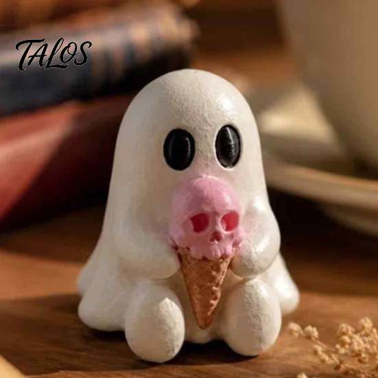 Niche Home Decor for Halloween Ice Cream Ghost Resin Figurine, Cute Spooky Desk Artistic Craft Gift Home, Soft Summer Ornament, Festive Friends Unique