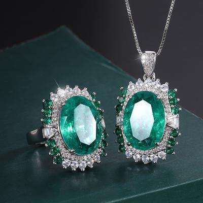 Jewelry Copper-Plated Real Gold, Imitation Wood With Green Grandmother Green Jewelry Women'S High-End Set Main Stone 13 * 18