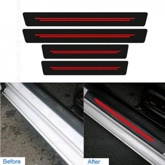 Car Door Plate Sill Scuff Cover Anti-Scratch Strip Black&Red Sticker Protector