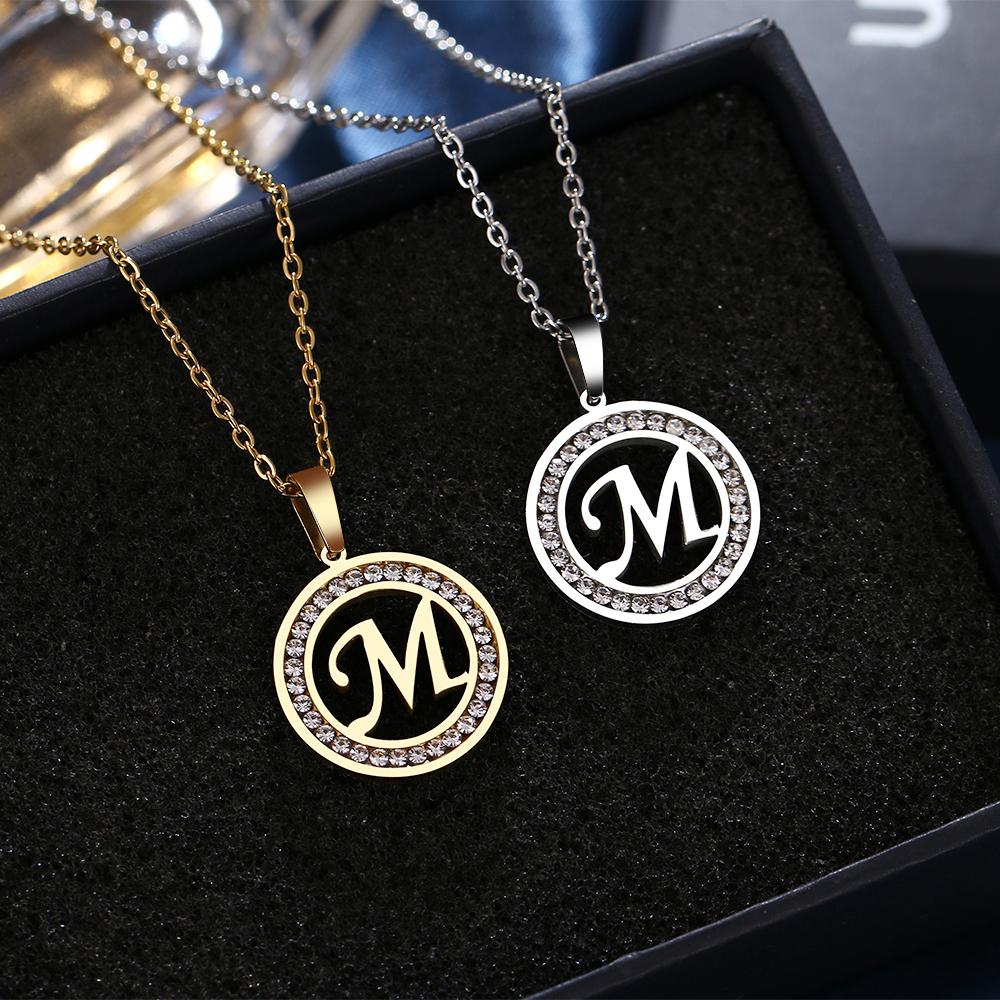 316L Stainless Steel 26 Letters A-Z Necklace NEW Crystal Rhinestone Necklaces for Women Wedding Valentine's Day Gifts