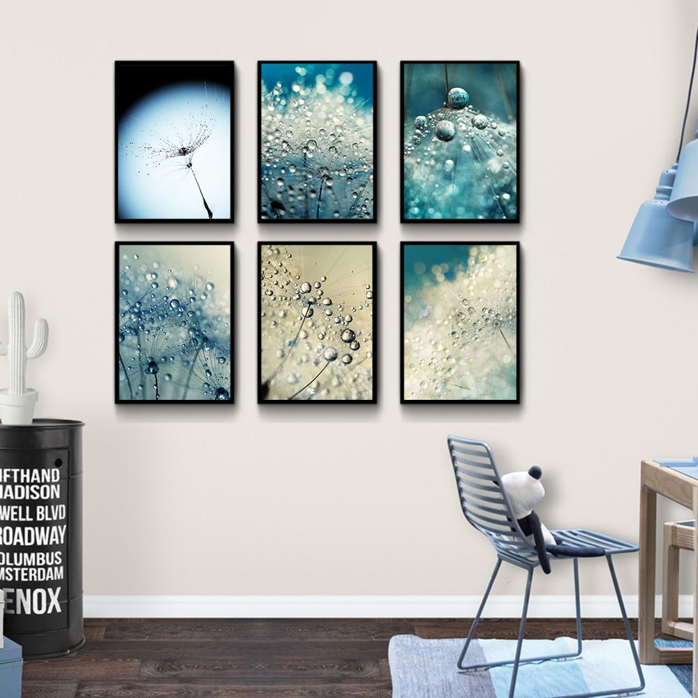 Gråblå Växt Maskros Suckulent Canvas Målning Nordiskt Landskap Fotografi Poster Modern Heminredning Vardagsrum Sovrum