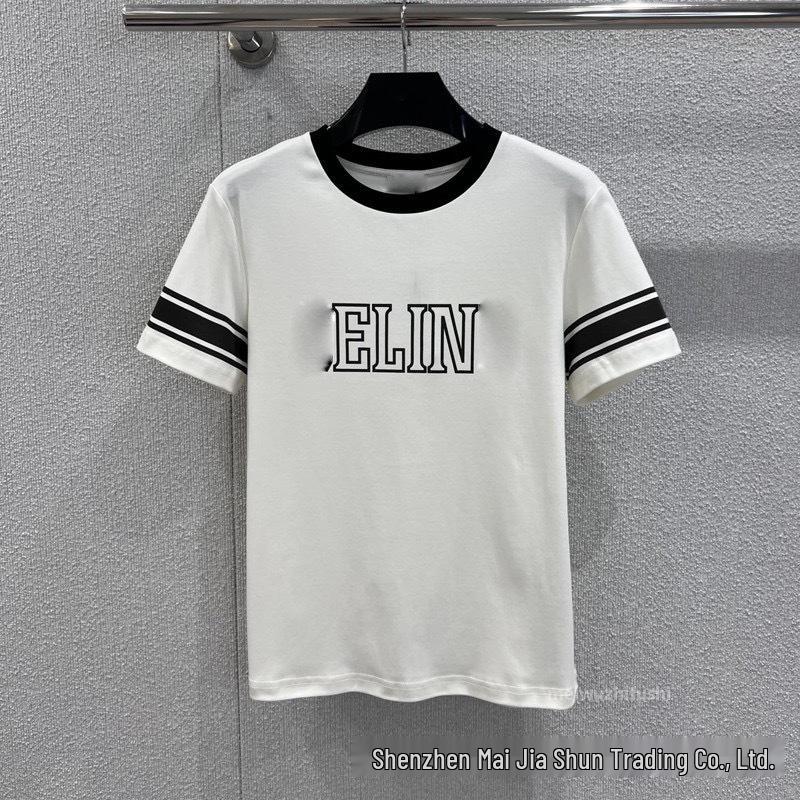Unisex Classic Color Block Letter Print Round Neck T-Shirt Small белый