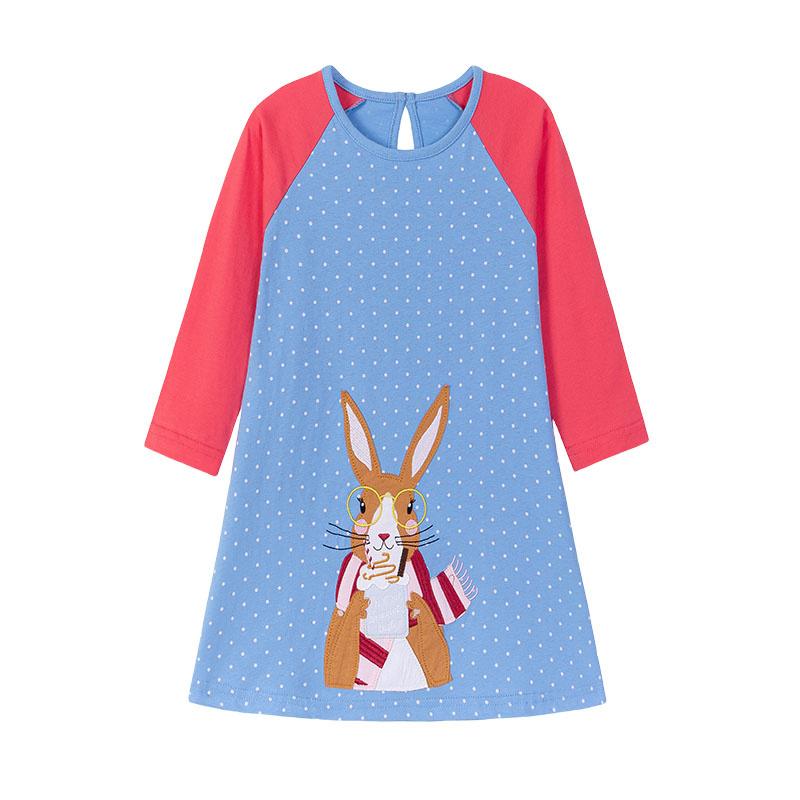 2-7T Autumn Spring Girls Dresses Long Sleeve Cotton Fashion Birthday Gift Kids Clothes O-neck Toddler Cute Frocks
