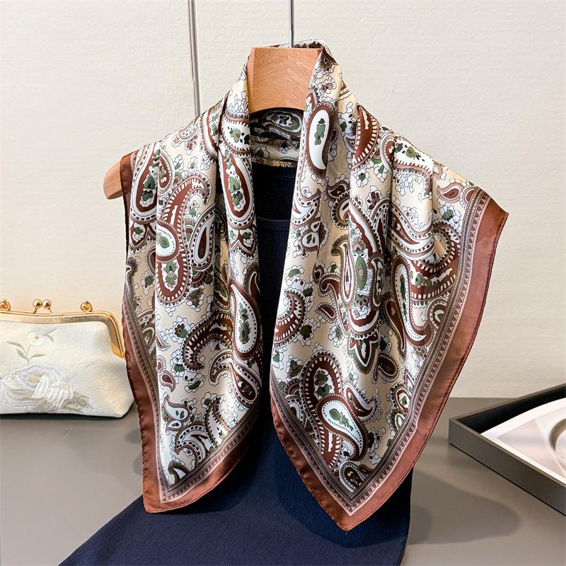 Temperament Cashew Nut Simulation Silk Printing Square Scarf Shawl Scarf Premium Sense Neck Small Square Scarf Head Scarf Silk Scarf Women