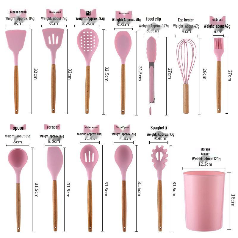 12-Piece High Temp Resistant Silicone Kitchen Utensil Set with Wooden Handles