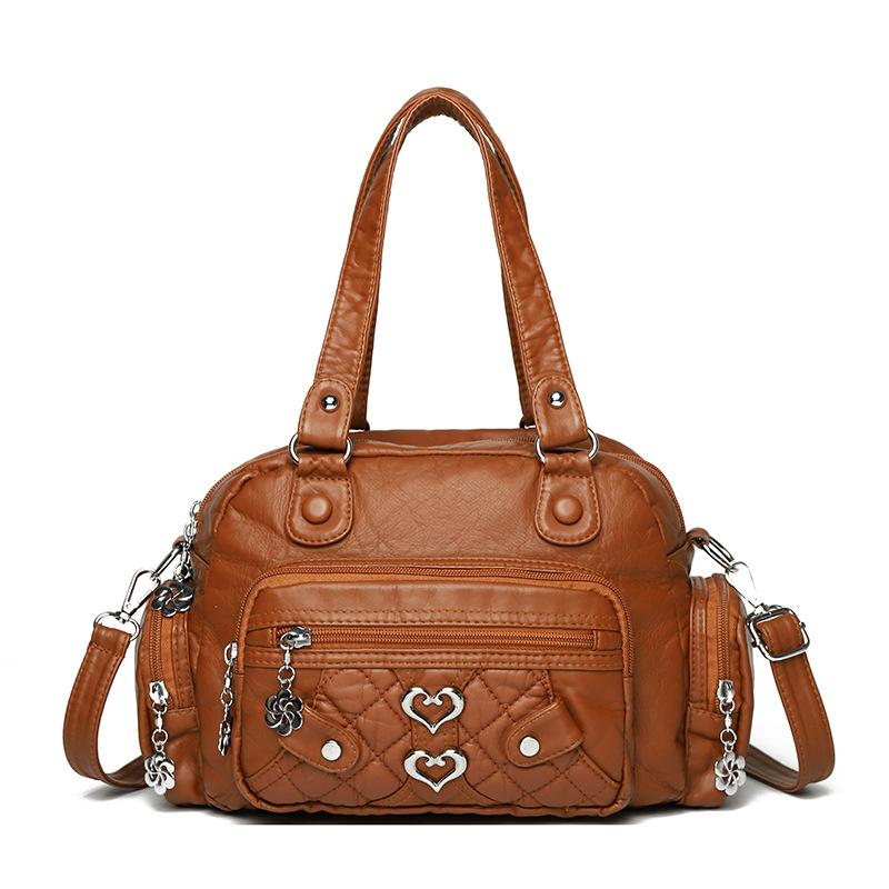 Retro Ladies' Single-shoulder Washed Leather Large-capacity Hand-held Soft Leather Crossbody Bag