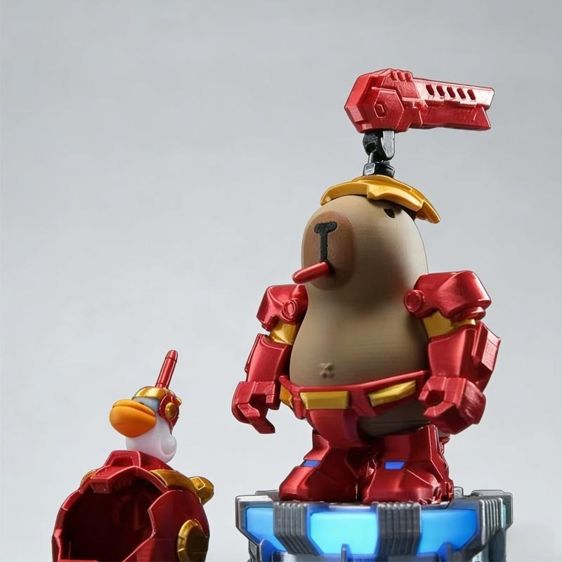 Cartoon Iron Capybara Hero Magnetic Mecha Armor Spider Man Capybara Doll Hand Made Creative Toy Collectible Action Figure Gift