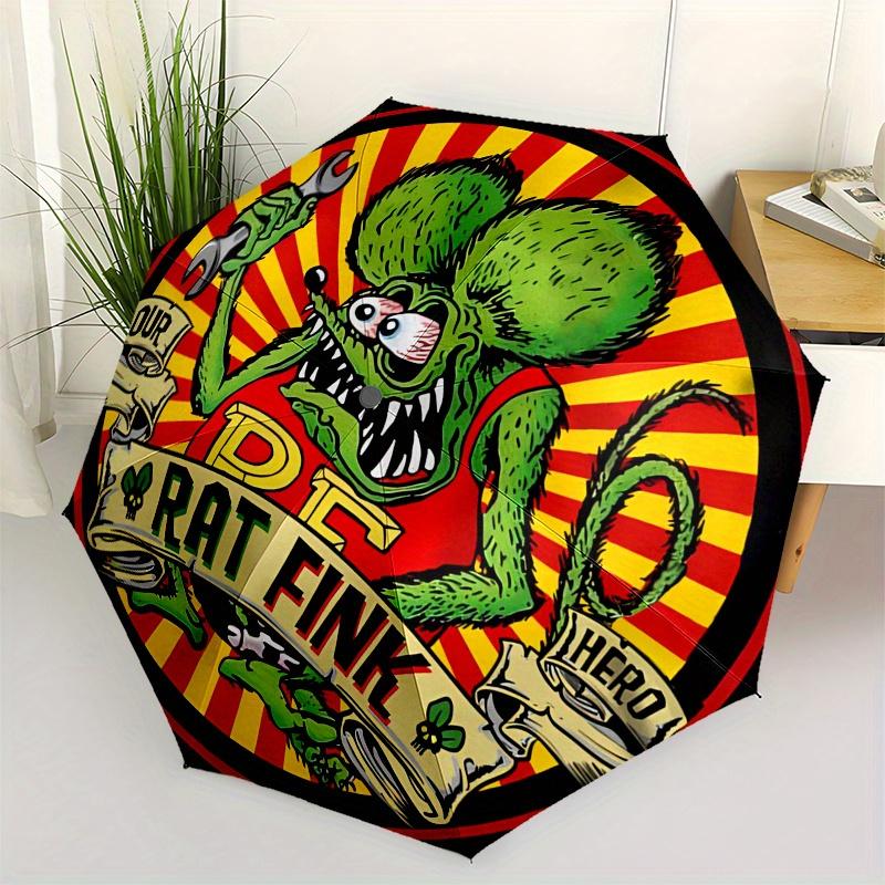 Rat Fink Sticker Decal | Classic Car HotRod Muscle Race Rat Rod ArtUmbrella, Portable 3-Fold Compact Umbrella for Men & Women Gift
