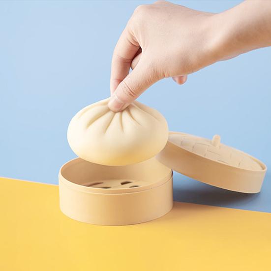 1/2/3/4Pcs Stress Relief Steamed Bun Toy with Steamer Simulation Stuffed Bun Squeeze Sensory Toy Soft TPR