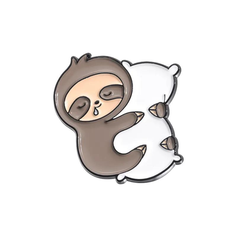 Lazy Cute Sloth Enamel Pin Cartoon Coffee Donut Banana Pillow Lapel Brooch Backpack Clothes Badge Decorative Metal Jewelry Gifts