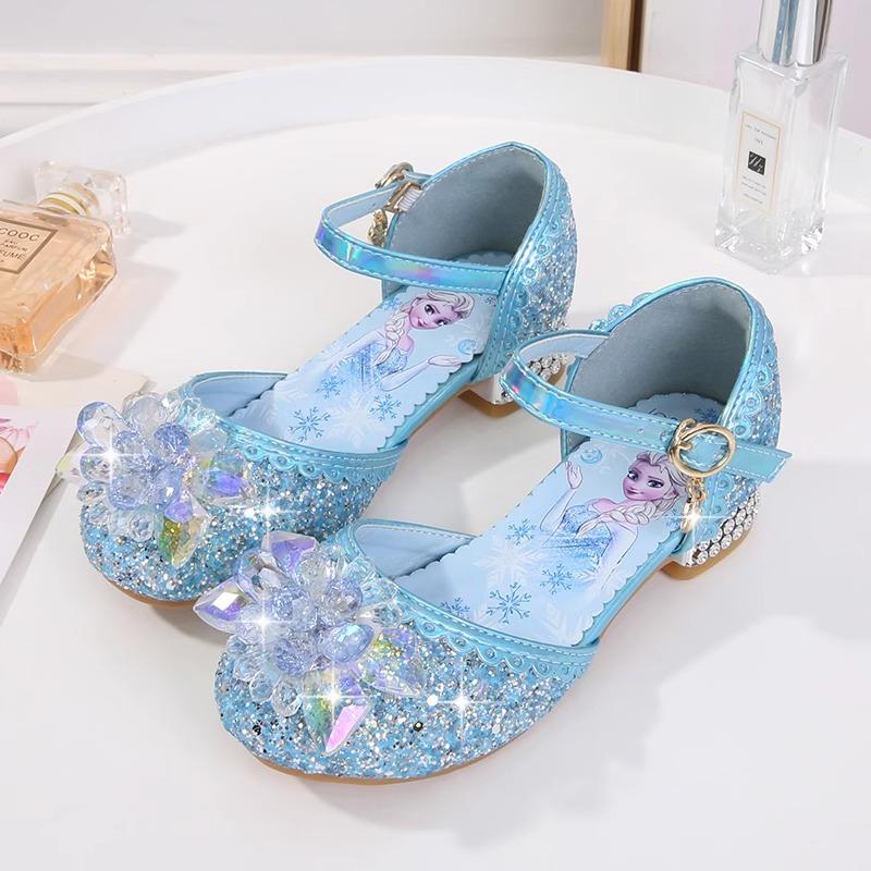 

Туфли принцессы Эльзы, сандалии для девочек, модные туфли с цветочными кристаллами, новые летние детские туфли на высоком каблуке Baotou