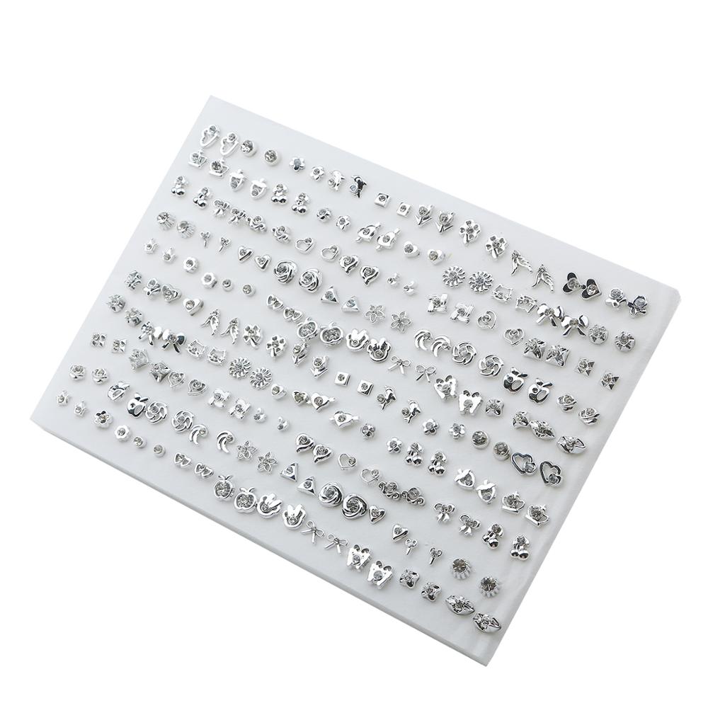 100Pairs Acrylic Crystal Heart Star Moon Small Stud Earrings Set For Women Girl Animal Flower Plastic Earring Trend Jewelry