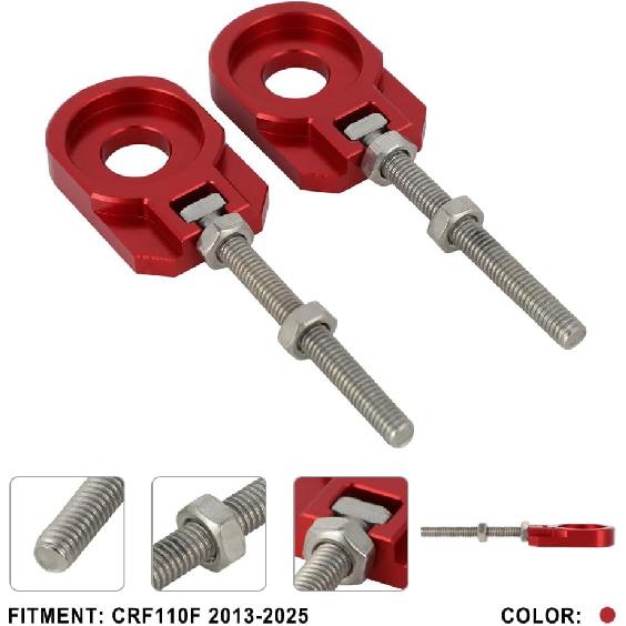 Dirt Bike Rear Axle Block Chain Adjuster CNC for CRF110 CRF110F CRF 110 110F 2013-2025 Red, Precision Machining | Easy Chain Tension Adjustment |