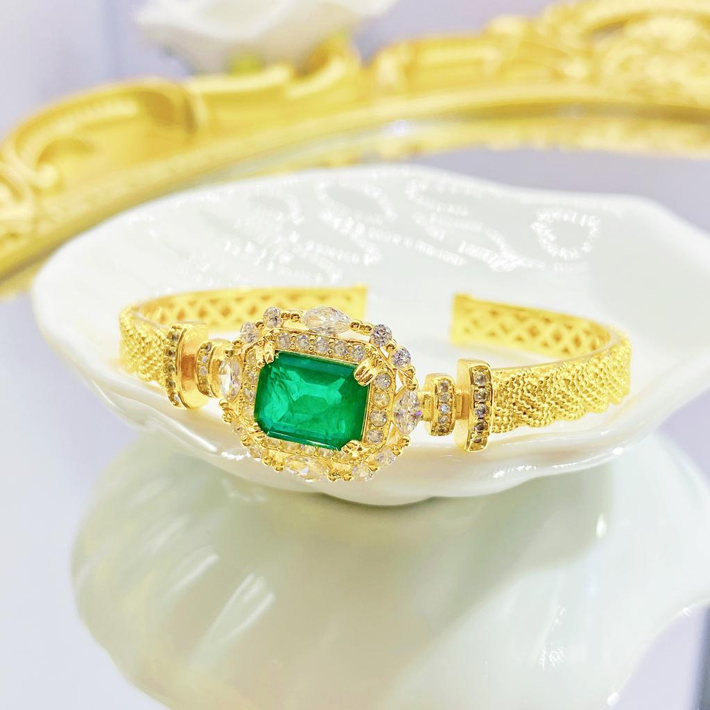 2026 Vintage Handgewebtes Sambisches Smaragdarmband Luxuriöses Offenes Armband mit Vollbesatz für Damen