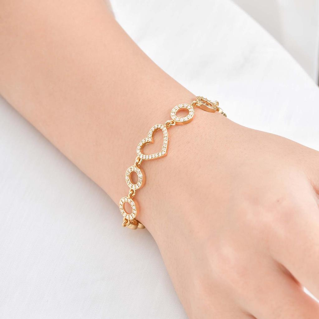 Luxurious Water Drop Zircon Colorful Zircon Flower Bracelet,Women's Eye Strap Hollow Heart Round Bracelets,Girl's Jewelry Gift