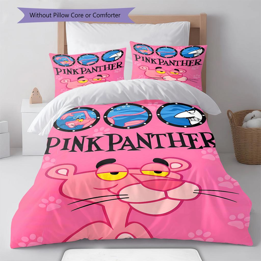 Pink Panther Pattern Bedding Quilt Set Quilt Cover Pillowcase Home Decoration Birthday Gift (1 * duvet cover + 2 * pillowcase, without core)